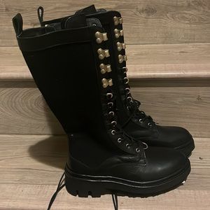 All saint Beth Leather & Canvas Tall Platform Boot